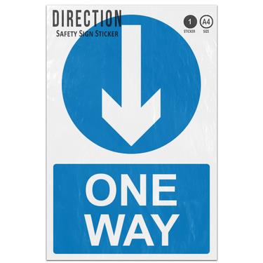 Picture of One Way Down Arrow Blue Circle Mandatory Direction Adhesive Vinyl Sign