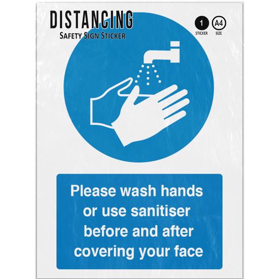 Please Wash Hands Use Sanitiser Before After Covering Face Adhesive ...