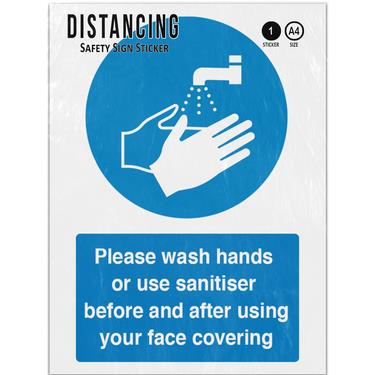 Picture of Please Wash Hands Use Sanitiser Before After Using Face Covering Sign Sticker