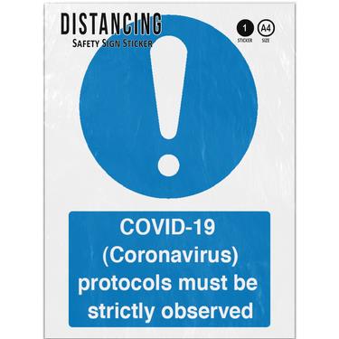 Picture of Virus Protocols Must Be Strictly Observed Blue Mandatory Adhesive Vinyl Sign