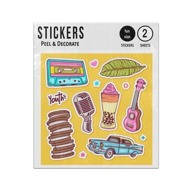 Picture of 1980S Retro Car Guitar Drinks Sweets Sticker Sheets Twin Pack