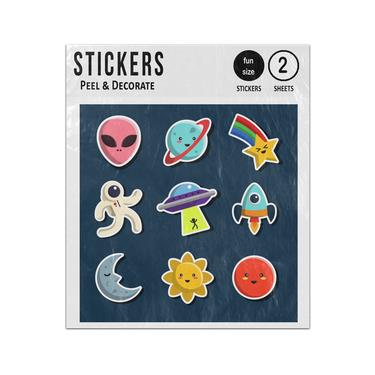 Picture of Alien Astronaute Space Ufo Alien Moon Sun Cartoon Set Sticker Sheets Twin Pack