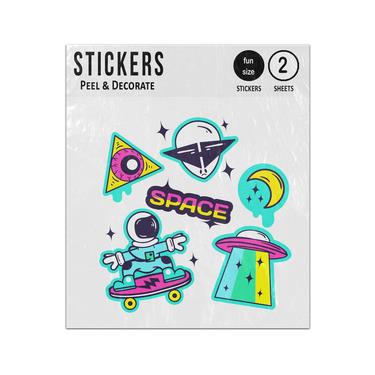 Picture of Alien Spaceman Skateboard Ufo Eye Triangle Moon Crest Sticker Sheets Twin Pack