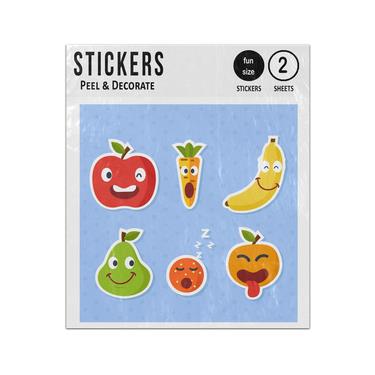 Picture of Apple Carrot Banana Pear Orange Cartoon Characters Sticker Sheets Twin Pack