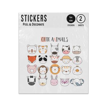 Picture of Baby Farm Wild Cartoon Animals Faces Set Collection Sticker Sheets Twin Pack