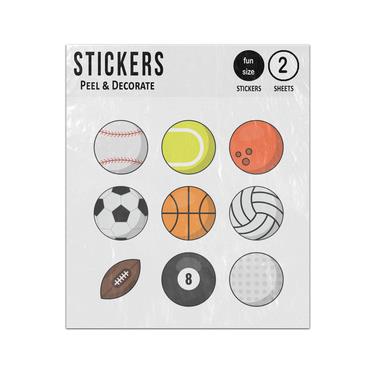 Picture of Baseball Tennis Bowling Football Basketball Soccer Pool Golf Ball Types Sticker Sheets Twin Pack