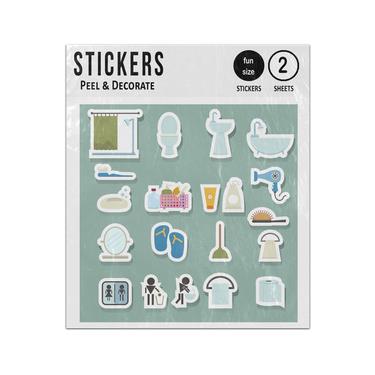 Picture of Bathroom Shower Toilet Hygiene 2D Flat Icons Set Sticker Sheets Twin Pack