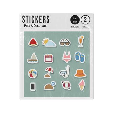 Picture of Beach Summer Vacation Holiday Set 2D Flat Icons Set Sticker Sheets Twin Pack