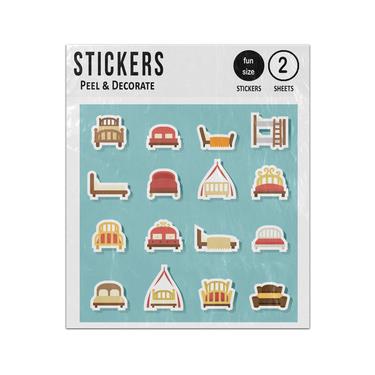Picture of Beds Bedroom Sleep Hotel 2D Flat Icons Set Sticker Sheets Twin Pack