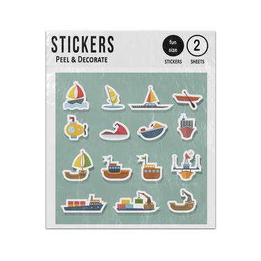 Picture of Boats Ships Sailing Sea Transportation 2D Flat Icons Set Sticker Sheets Twin Pack