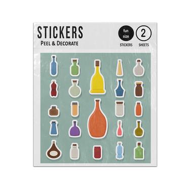 Picture of Bottle Drink Beverage Jars Containers 2D Flat Icons Set Sticker Sheets Twin Pack