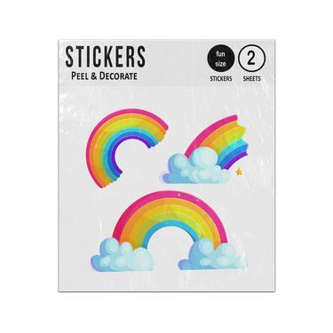 Picture of Bright Rainbows Cartoon Arcs With Clouds Stars Icon Collection Magic Sticker Sheets Twin Pack