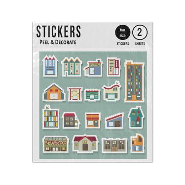 Picture of Buildings Architecture Houses Offices 2D Flat Icons Set Sticker Sheets Twin Pack