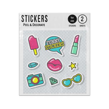 Picture of Camera Lipstick Lolly Lips Glasses Diamond Cartoon Set Sticker Sheets Twin Pack