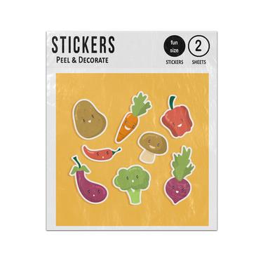 Picture of Cartoon Face Vegetables Fruit Set Collection Sticker Sheets Twin Pack