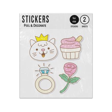 Picture of Cat Crown Cake Ring Rose Drawings Set Sticker Sheets Twin Pack