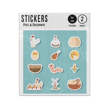 Picture of Chicken Egg Food Meat 2D Flat Icons Set Sticker Sheets Twin Pack
