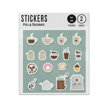Picture of Coffee Tea Drink Cup Hot 2D Flat Icons Set Sticker Sheets Twin Pack