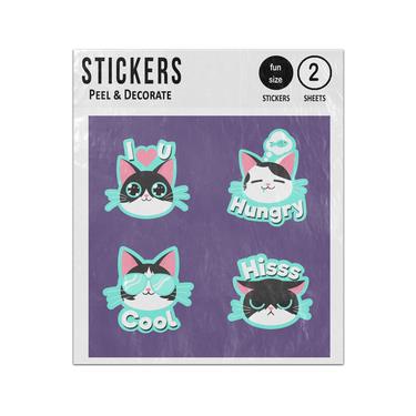 Picture of Cool Hungry I Heart You Hiss Cat Face Emotions Sticker Sheets Twin Pack