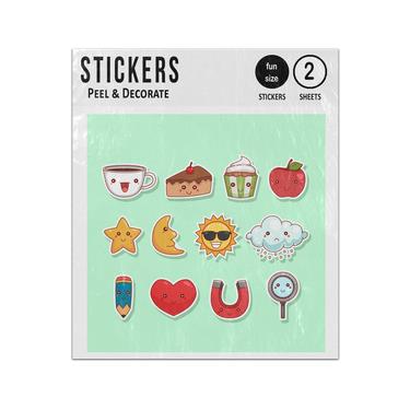 Picture of Cup Cake Food Heart Star Sun Moon Cloud Faces Sticker Sheets Twin Pack