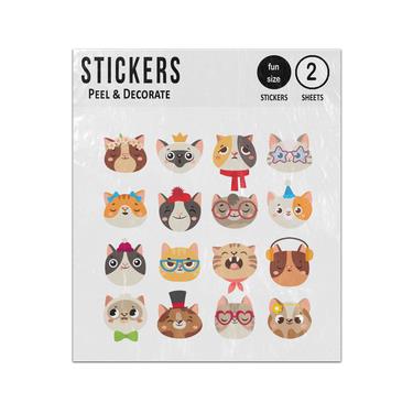 Picture of Cute Cartoon Cats Kittens Wearing Party Glasses Hats Scarves Sticker Sheets Twin Pack