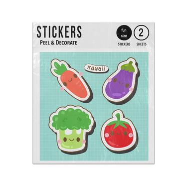 Picture of Cute Kawaii Vegetable Collection Carrot Tomato Eggplant Broccoli Sticker Sheets Twin Pack