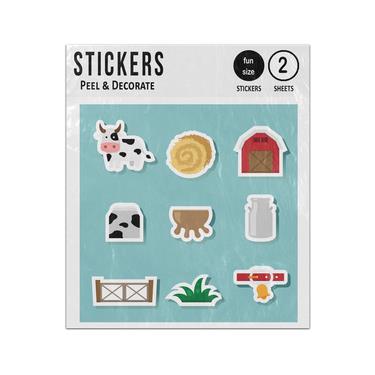 Picture of Dairy Farm Agriculture 2D Flat Icons Set Sticker Sheets Twin Pack