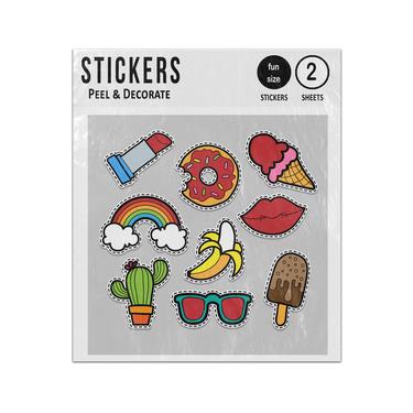 Picture of Donut Rainbow Lolly Cactus Glasses Lips Comic Set Sticker Sheets Twin Pack