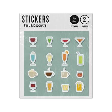 Picture of Drinks Beverage Cocktail Glass Coffee Alcohol 2D Flat Icons Set Sticker Sheets Twin Pack