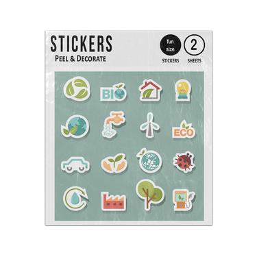 Picture of Eco Ecology Green Labels Energy 2D Flat Icons Set Sticker Sheets Twin Pack