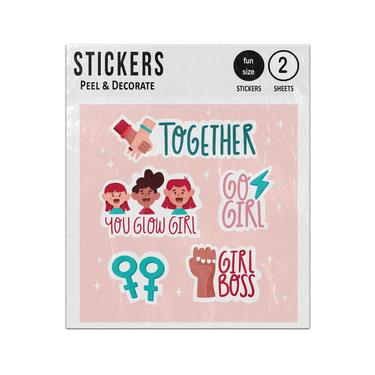 Picture of Empowering Feminist Glow Girl Boss Together Sticker Sheets Twin Pack