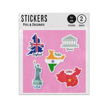 Picture of England Greece India China Usa Emblems Set Sticker Sheets Twin Pack