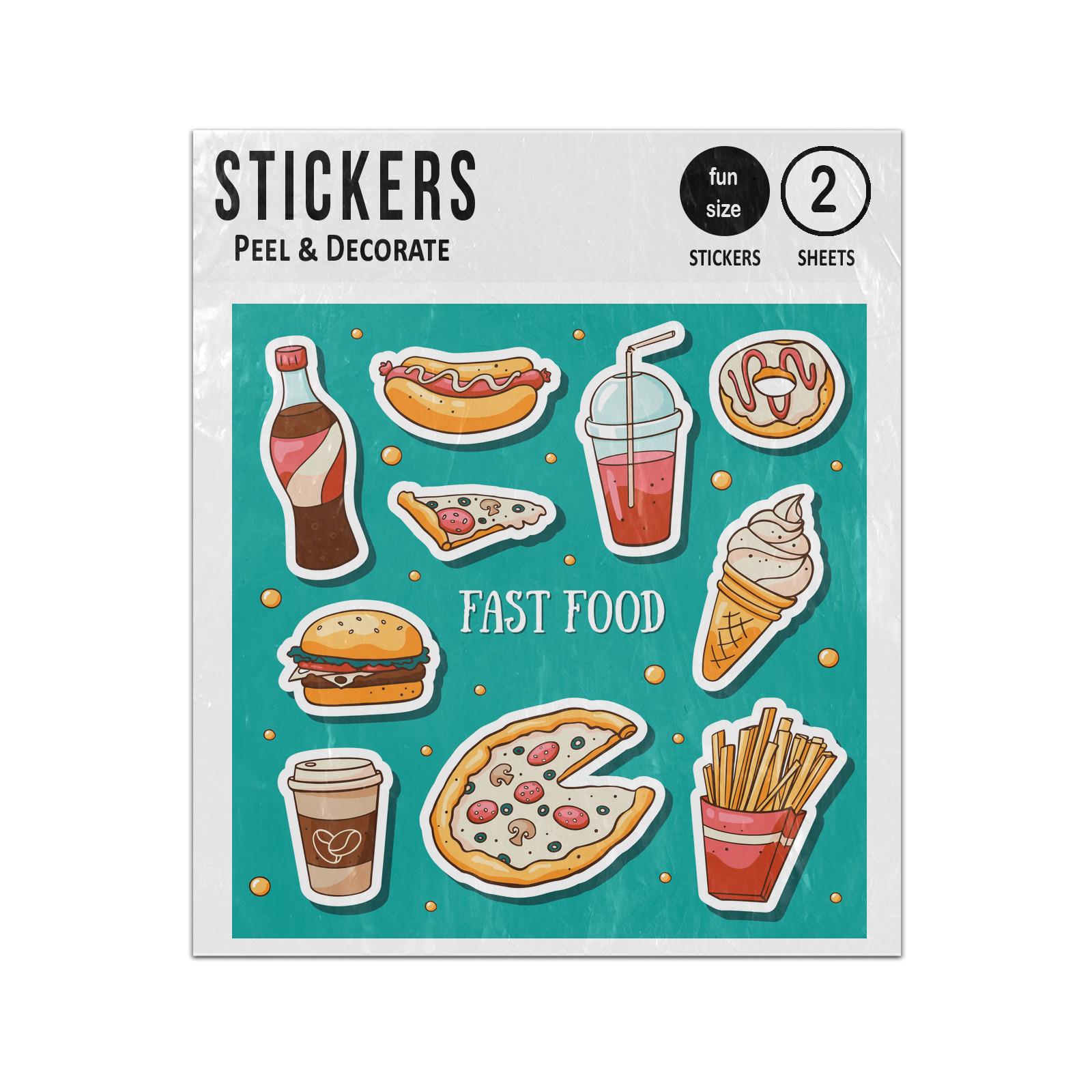 Fast Food Burger Hotdog Fries Pizza Drinks Sticker Sheets Twin