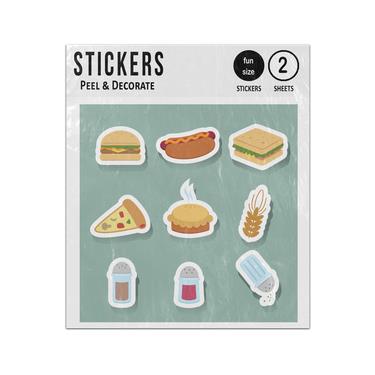 Picture of Fast Food Burger Pizza Hotdos Takeaway 2D Flat Icons Set Sticker Sheets Twin Pack