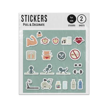 Picture of Fitness Gym Sport Exercise Health 2D Flat Icons Set Sticker Sheets Twin Pack