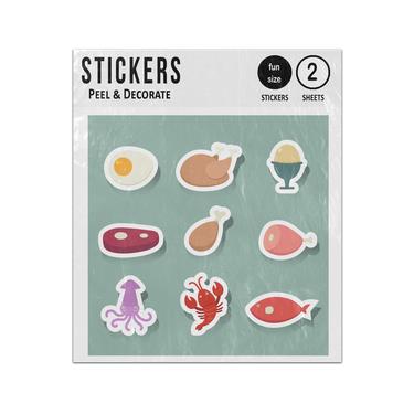 Picture of Food Fish Meat Restaurant Kitchen 2D Flat Icons Set Sticker Sheets Twin Pack