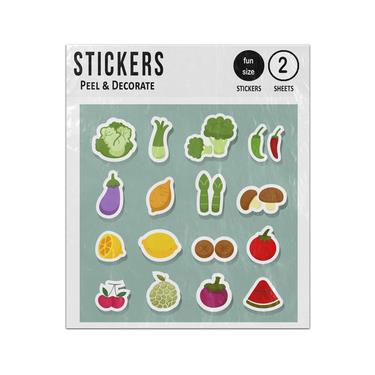 Picture of Fruit Vegetables 2D Flat Icons Set Sticker Sheets Twin Pack