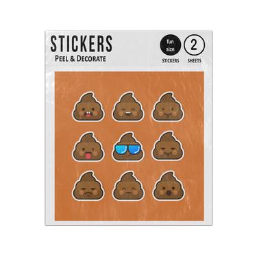 Picture of Funny Poop Cartoon Character Facial Expressions Sticker Sheets Twin Pack