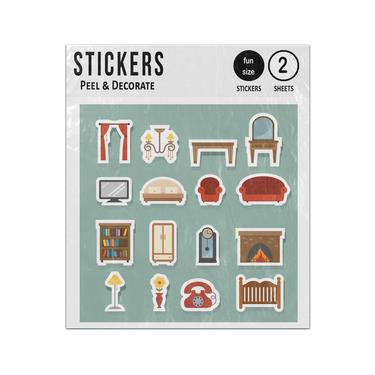 Picture of Furniture Interior Home Household 2D Flat Icons Set Sticker Sheets Twin Pack