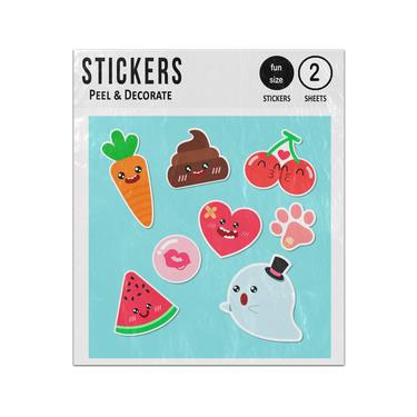 Picture of Ghost Carrot Poo Cherries Paw Lips Cartoon Character Set Sticker Sheets Twin Pack