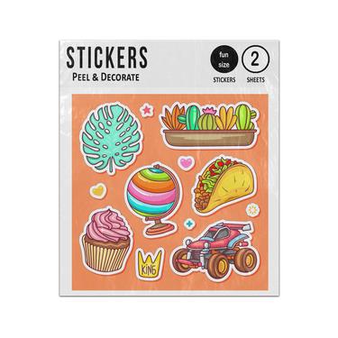 Picture of Globe Cupcakes Burritor Rc Car Hand Drawn Doodles Sticker Sheets Twin Pack