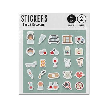 Picture of Hospital Health Medicine Emergency 2D Flat Icons Set Sticker Sheets Twin Pack