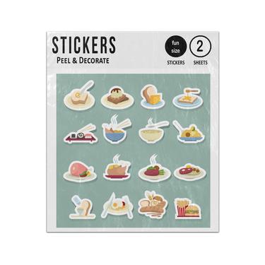 Picture of Hot Cooked Food Restaurant Takeaway Cartoon Icons Sticker Sheets Twin Pack