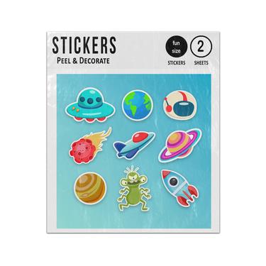 Picture of Illustrated Outer Space Objects Set Collection Sticker Sheets Twin Pack