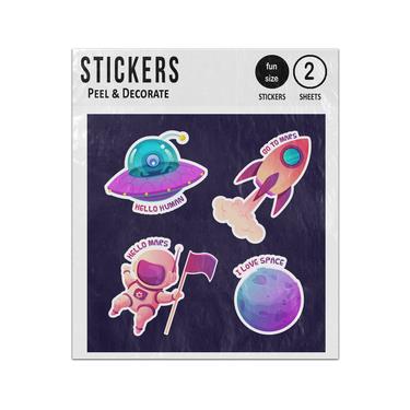 Picture of I Love Space Mars Hello Humans Space Emblems Sticker Sheets Twin Pack