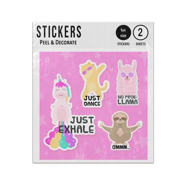 Picture of Just Dance Exhale Ommm No Prob Llama Cat Sloth Unicorn Sticker Sheets Twin Pack