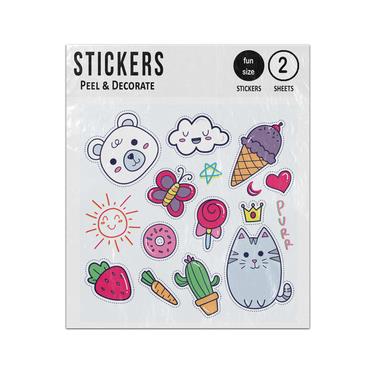 Picture of Kawaii Cloud Bear Cat Sun Food Set Sticker Sheets Twin Pack