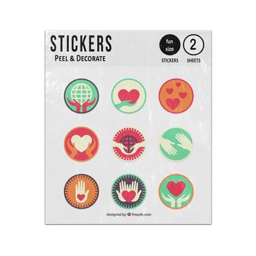 Picture of Love Heart Hands Globe Emblems Sticker Sheets Twin Pack