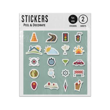Picture of Map Navigation Gps Routes Signs 2D Flat Icons Set Sticker Sheets Twin Pack