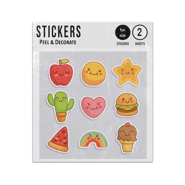 Picture of Orange Apple Heart Burger Pizza Rainbow Cactus Smiley Faces Collection Sticker Sheets Twin Pack